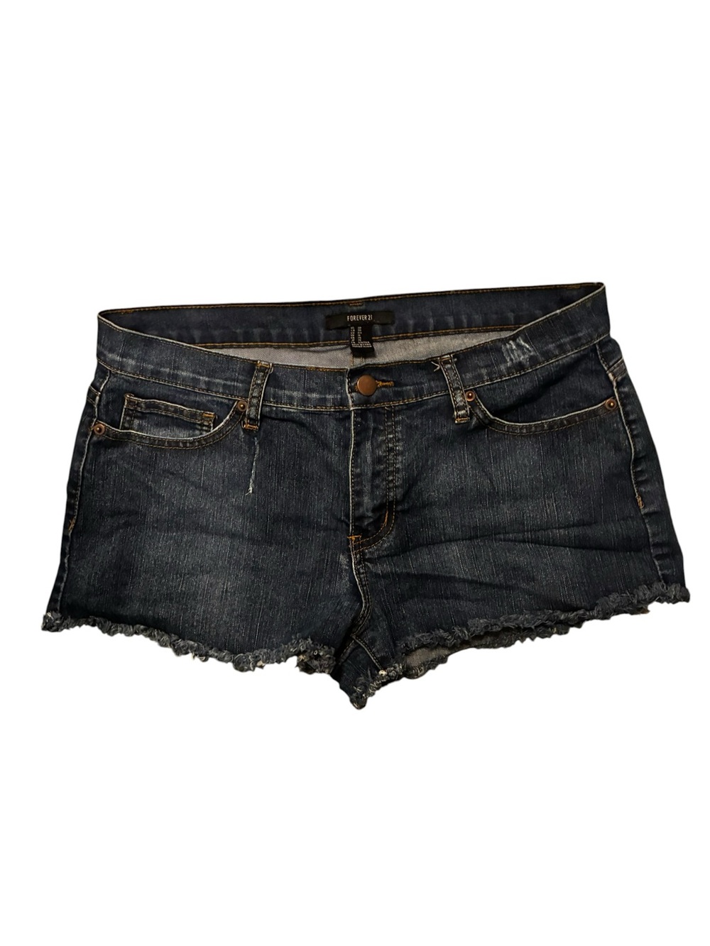 Forever 21 Black Indigo Frayed Hem Denim Shorts
